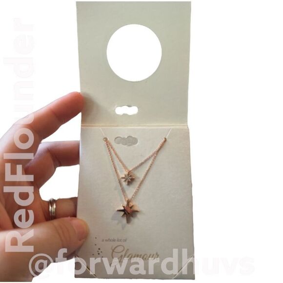 North Star Gold Tone Two Chain Necklace with Rhinestone - Picture 4 of 7